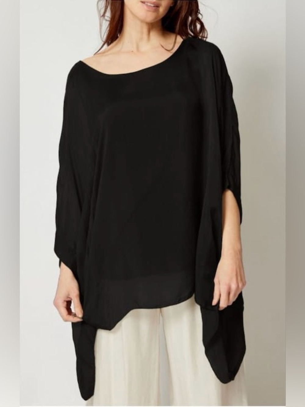 A-6 Made in Italy Silk black Batwing blouse w/ asymmetrical hem